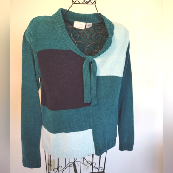 CB Collection Buttery Soft Teal Blue Scoop Neck Sweater Petite Large - Picture 2 of 11